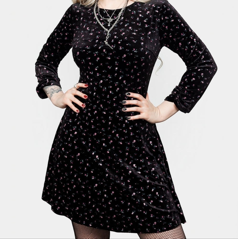 NWT Disturbia Black Velvet Floral Mini Dress